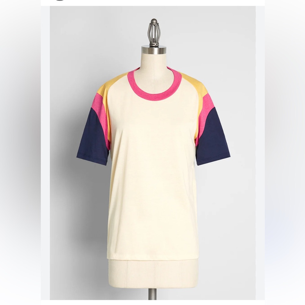 ModCloth Camp Collection Ringer Tee with Retro Pink Navy and Yellow Accents